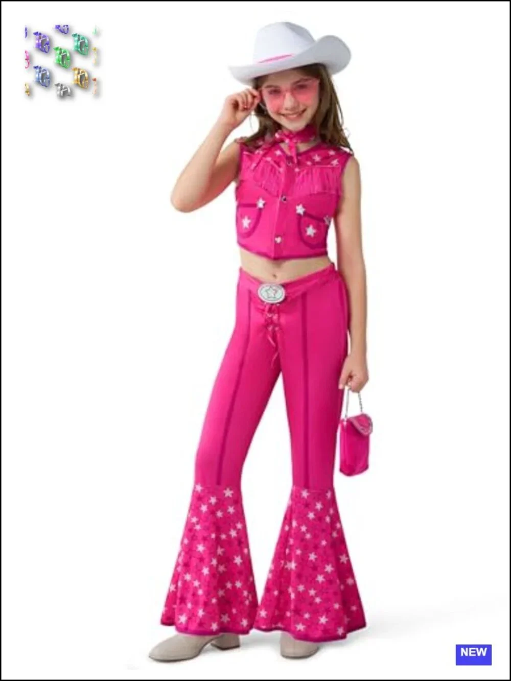 Girls Cowgirl Costume Vest Pants Hat Disco Halloween Party